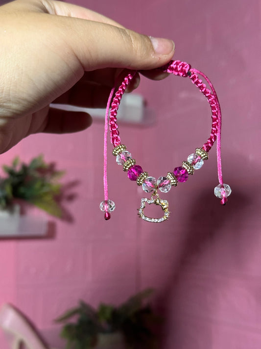 Hot Pink Hello Kitty Crystal Thread Bracelet