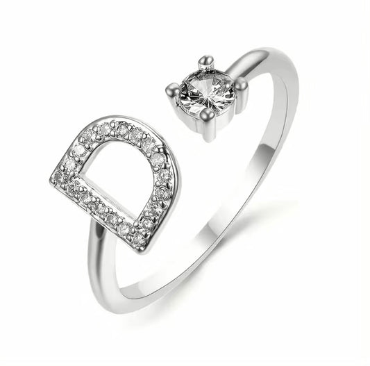 S925 Sterling Silver Zirconia Letter Ring