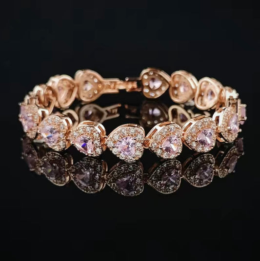 Rose Gold Heart Tennis Bracelet