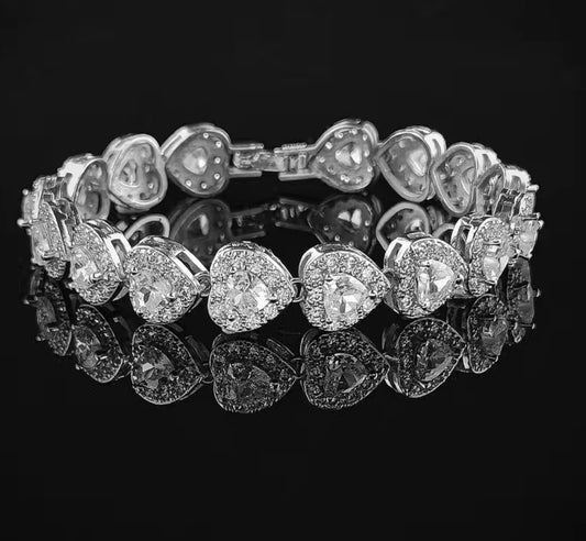 Silver Heart Tennis Bracelet