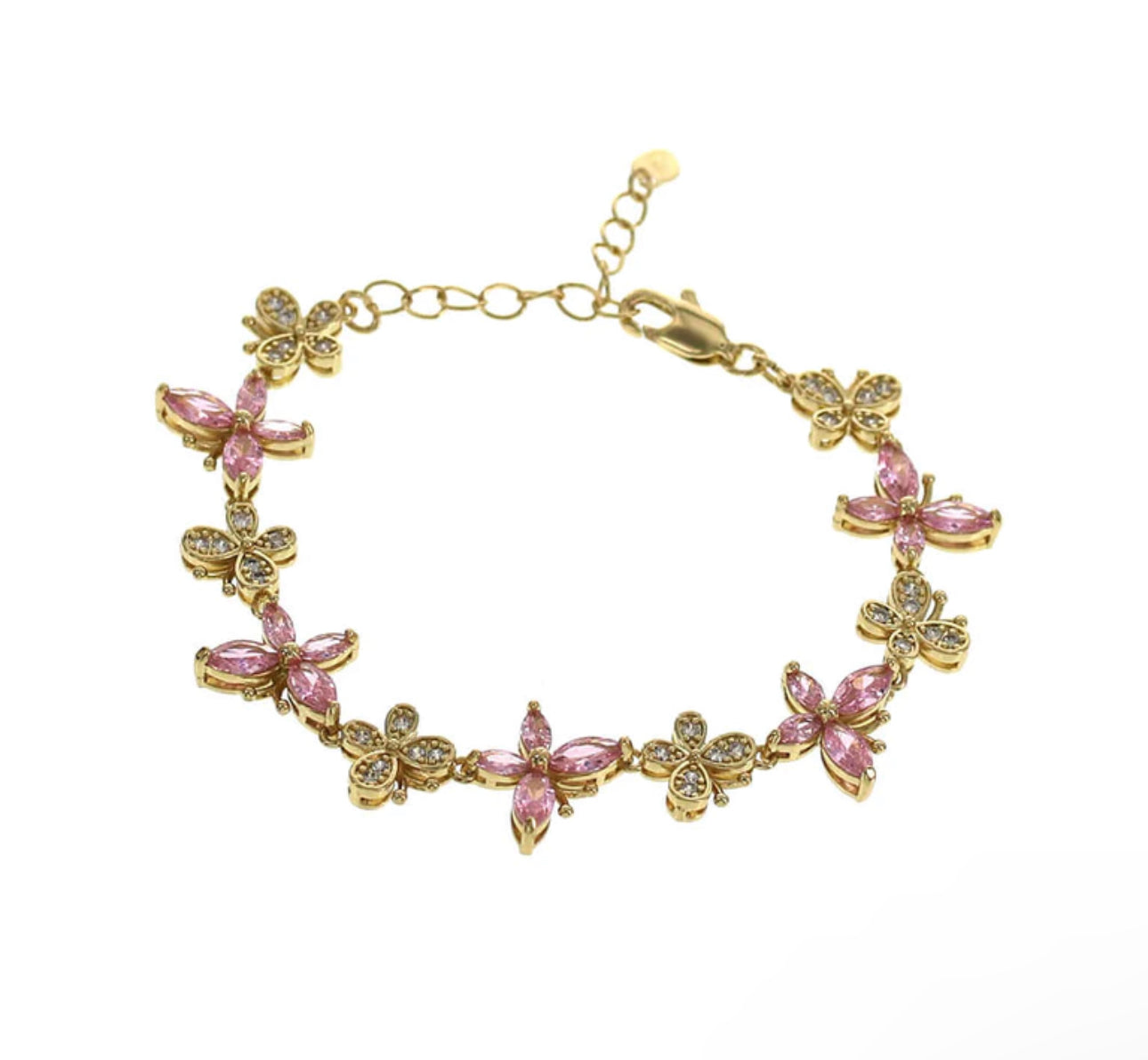 Pink CZ Butterfly Bracelet