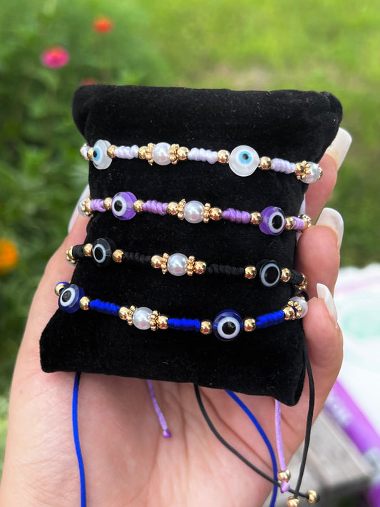 “Pearl & Evil Eye” thread bracelets