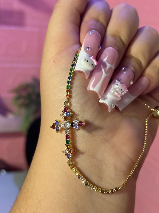 14K Multicolor Cross Bracelet