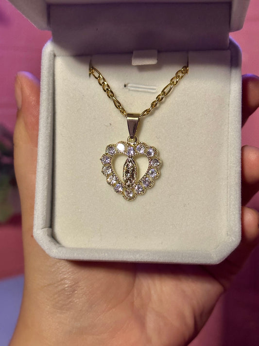 Mary Rhinestone Heart Necklace