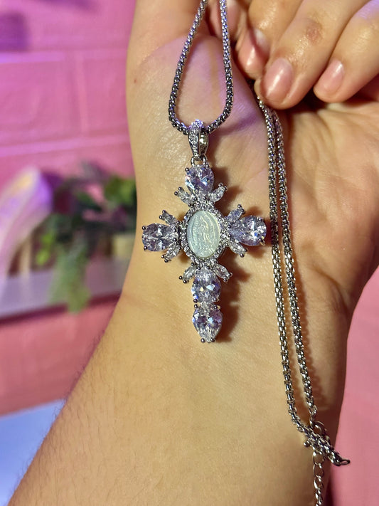 LUX Silver Virgencita Cross Necklace