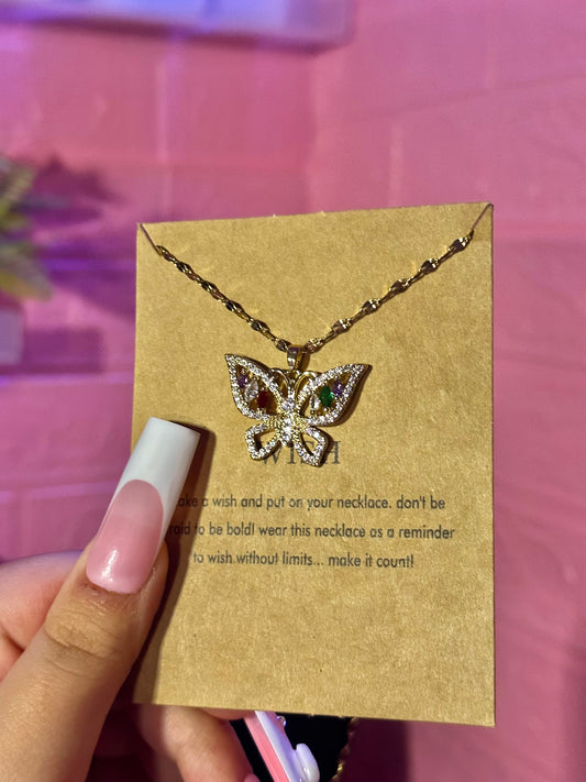 Gold Multicolor Butterfly Necklace
